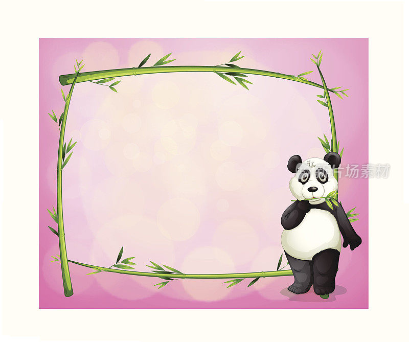 熊猫和绿色的竹框