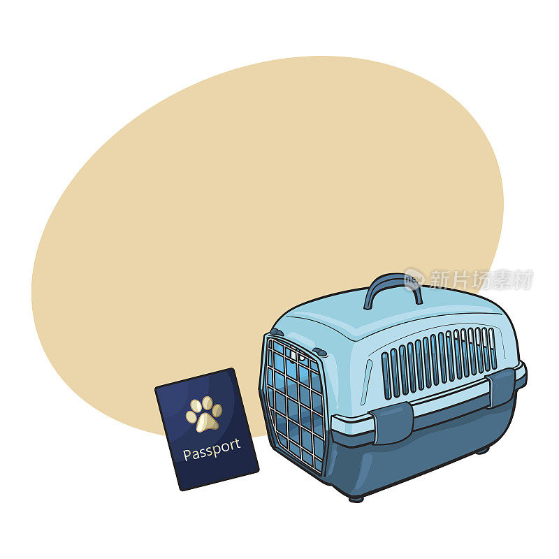 带着猫、狗旅行-蓝色塑料箱和宠物护照