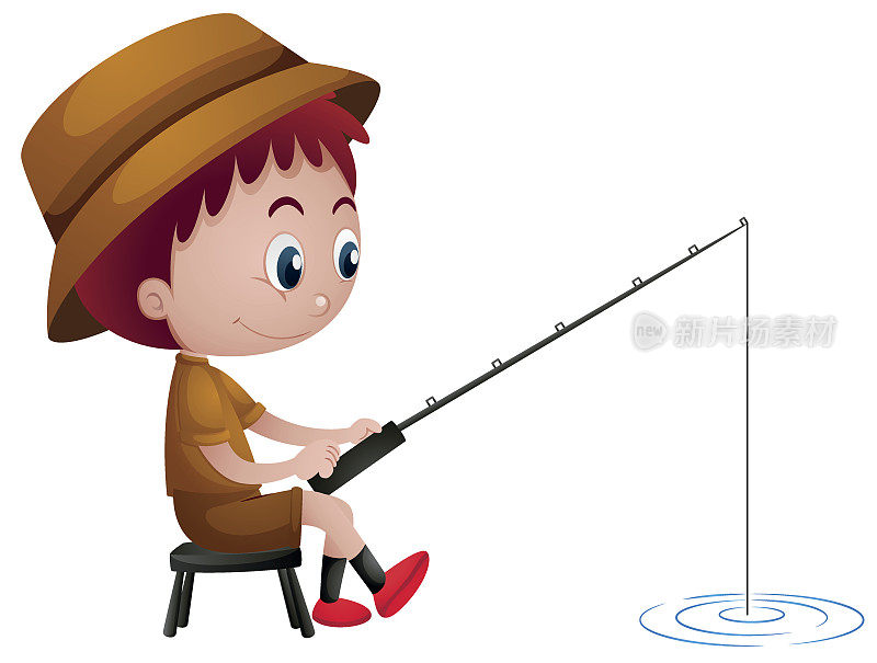 小男孩独自钓鱼
