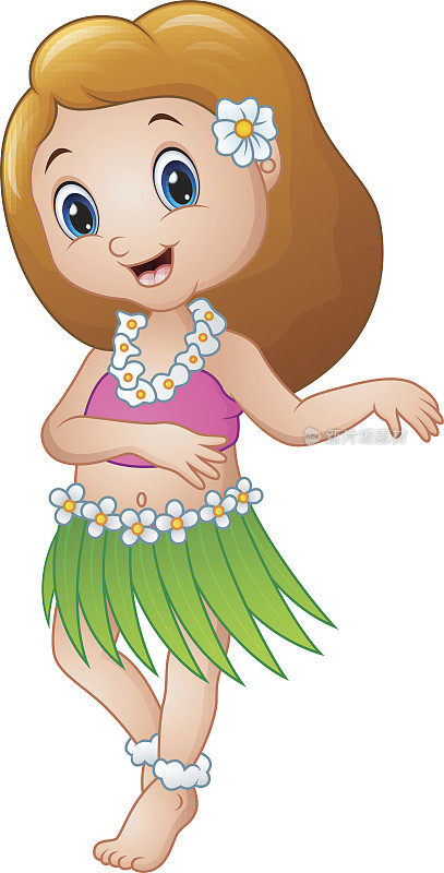 可爱的卡通女孩跳舞草裙舞夏威夷