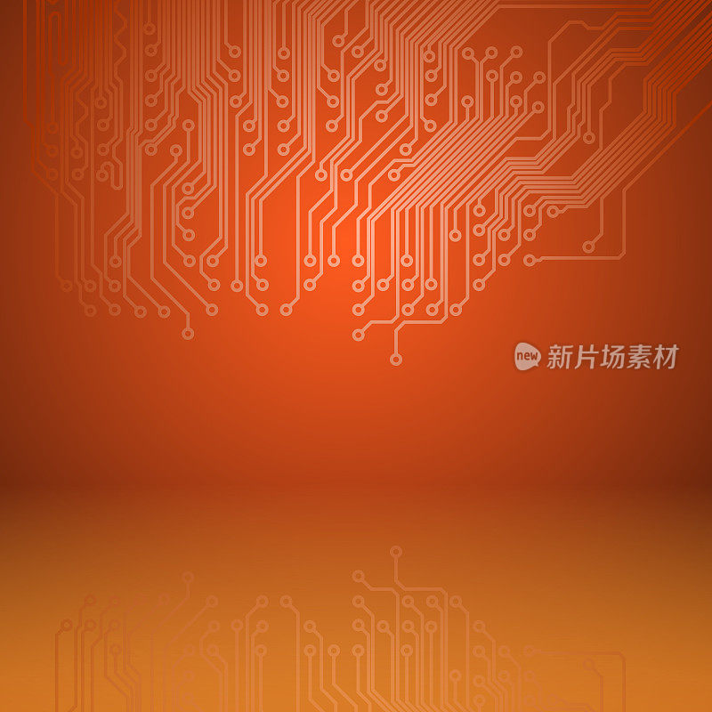 抽象电子橙色背景与电路板纹理