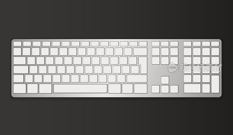 现代布局，键盘灰色电脑键盘，灰色键盘孤立在黑色背景。矢量插图。EPS10