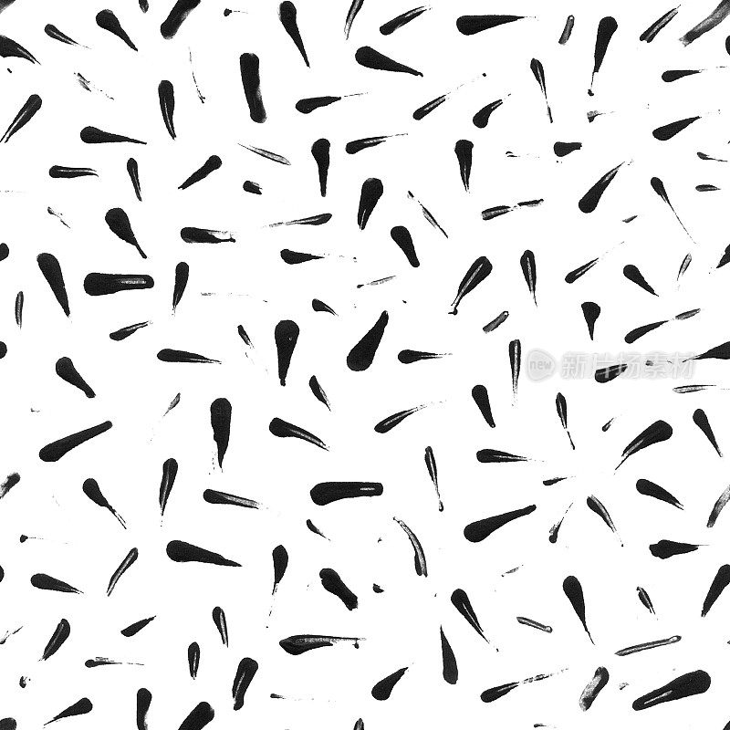 单滴泪珠自发地与黑色涂料斑点在白色的纸背景-现代简单的矢量插图与能量线，似乎逗号抽象的烟花，精子昆虫雨滴，流星沙发装饰材料