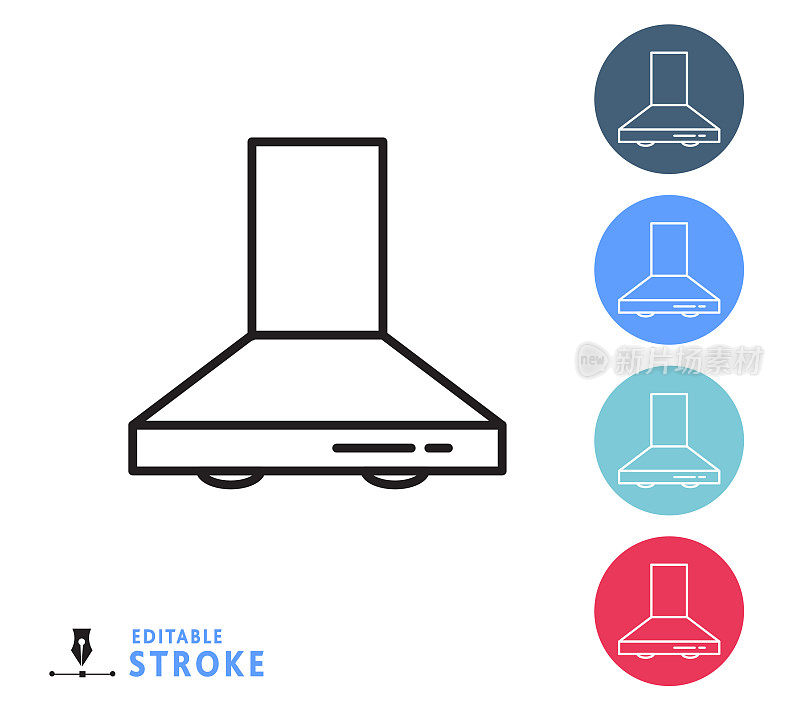 家庭效率厨房排气罩细线图标设置-可编辑的行程