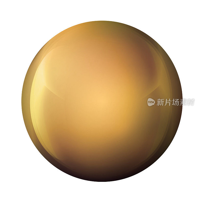 玻璃金球或珍贵珍珠。光滑的现实球，3D抽象矢量插图突出在白色的背景。带有阴影的大金属泡泡