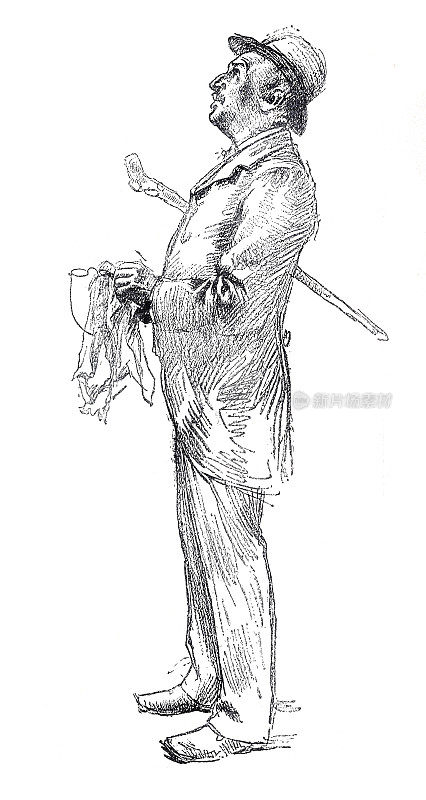 1893年，优雅的男子戴着帽子看着孤立的白色