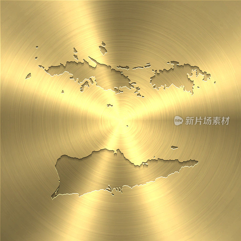 美属维尔京群岛地图上的金色背景-圆形拉丝金属纹理