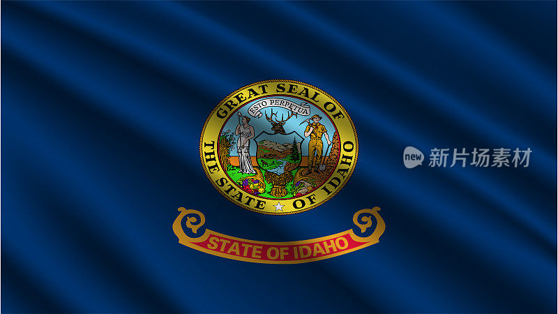 爱达荷州-爱达荷州的旗帜-爱达荷州旗帜高细节-国旗爱达荷州波浪图案可环元素-织物纹理和无止境的环-爱达荷州可环旗-美国州旗帜-挥舞的旗帜