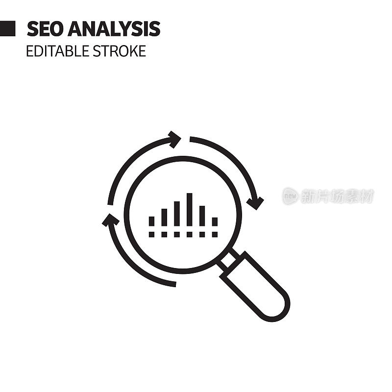 SEO分析线图标，轮廓矢量符号插图。