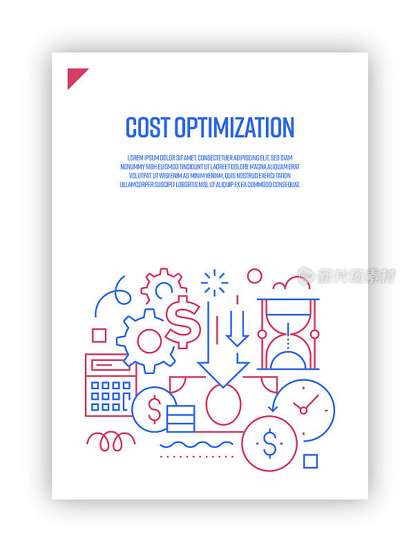 向量集插图成本优化的概念。线条艺术风格背景设计网页，横幅，海报，打印等。矢量插图。