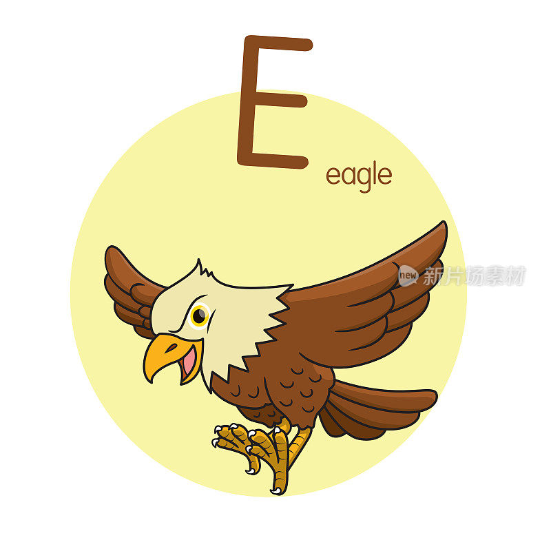 鹰的矢量插图与字母字母E大写或大写字母为孩子学习实践ABC