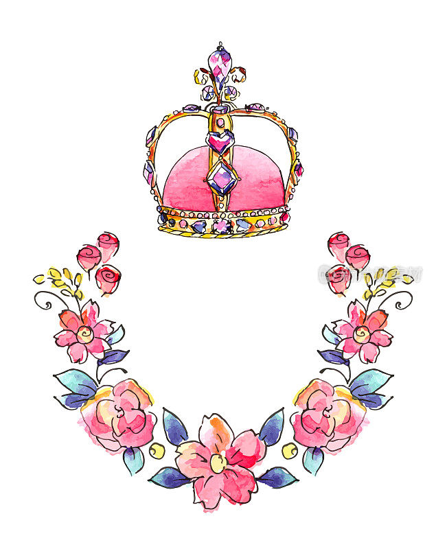 水彩皇冠和花环插图