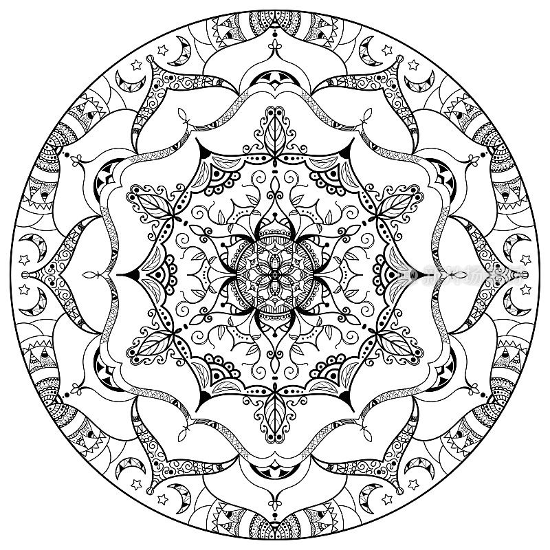 曼陀罗，用线条画出精致的圆形几何图案