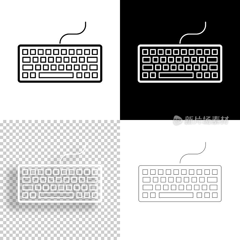 键盘。图标设计。空白，白色和黑色背景-线图标