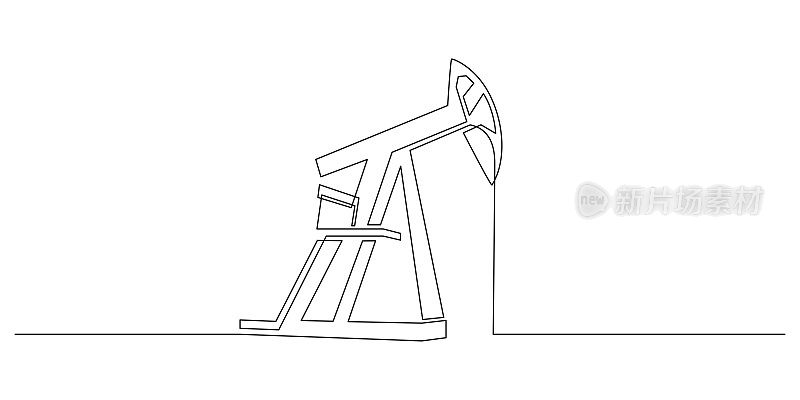 油泵千斤顶平台一条连续线绘制。钻井平台石油生产和贸易行业的简单线性风格。不可再生能源的概念。可编辑的中风。矢量图