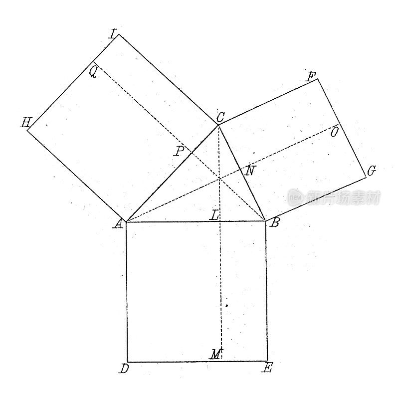 古董插图，数学和几何:几何形状等式，勾股定理