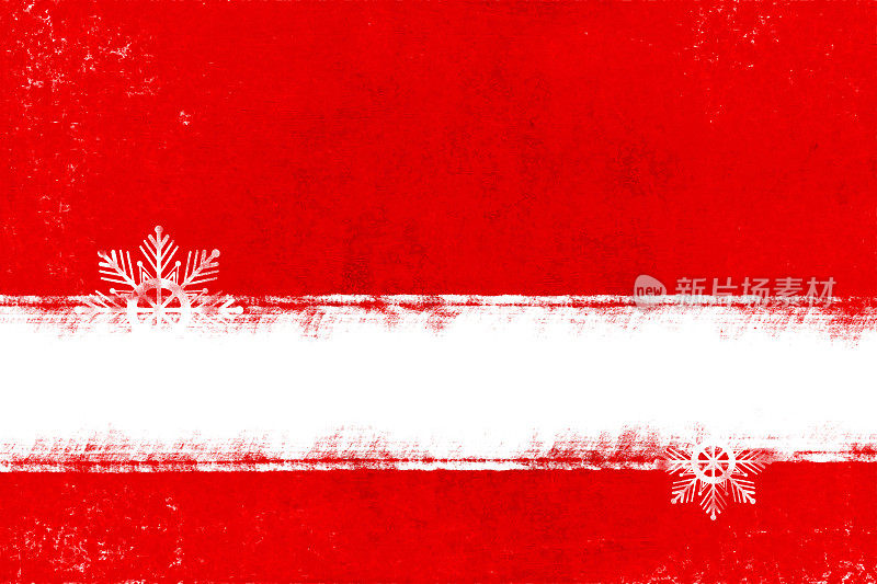 横幅模板水平空白污损艺术凌乱复古垃圾红背景与白色污损油漆描边在底部与两个雪花形状给它圣诞节或圣诞节主题