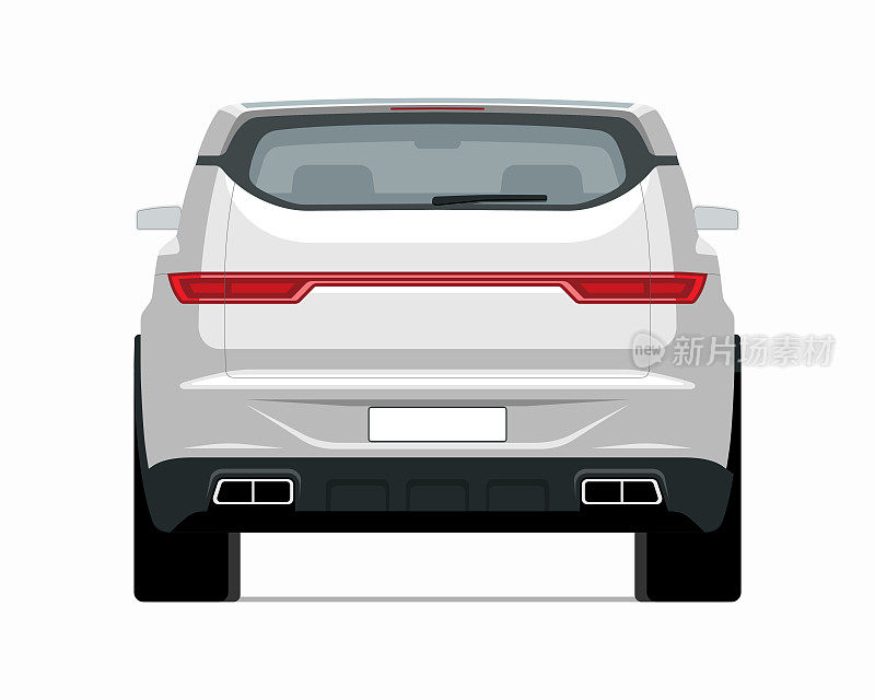 现代SUV汽车模型。后视图交叉车辆隔离在白色背景。向量白色汽车模板的品牌，广告，图标放置。简单的编辑。