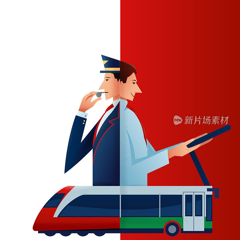 火车和公共汽车运输工人的插图
