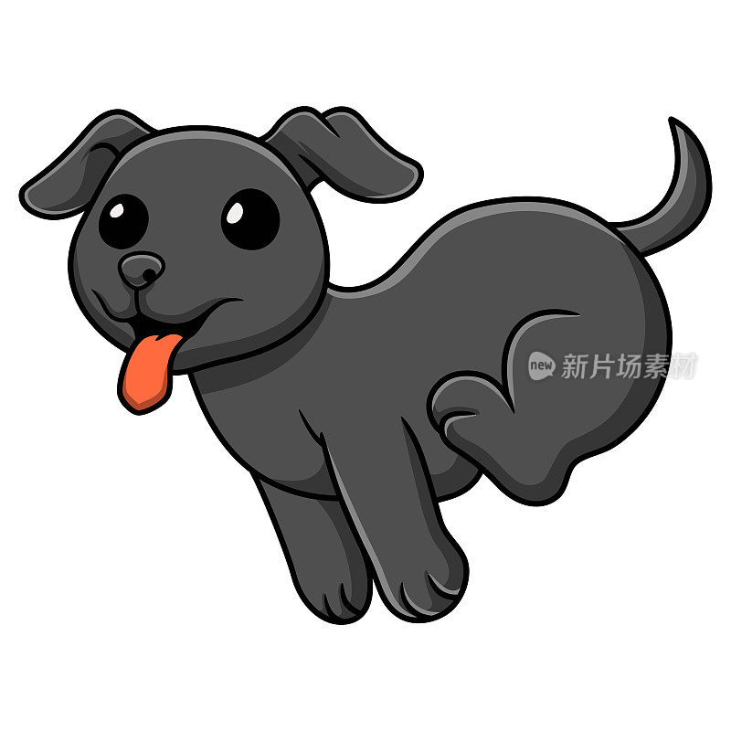 可爱的黑色拉布拉多卡通狗奔跑