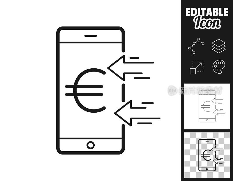 用智能手机接收欧元。图标设计。轻松地编辑