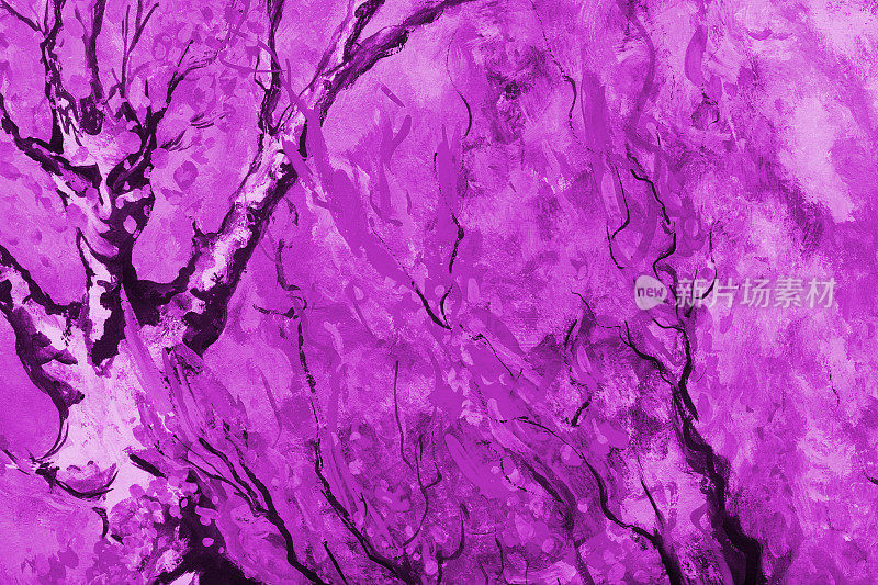 插图景观桦树在紫色色调的油画印象派