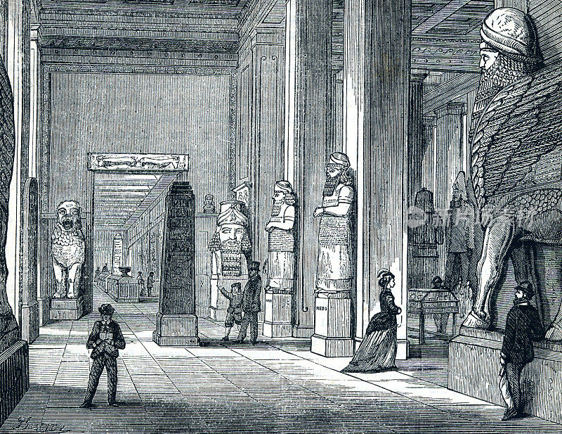 大英博物馆伦敦亚述尼尼微画廊19世纪插画