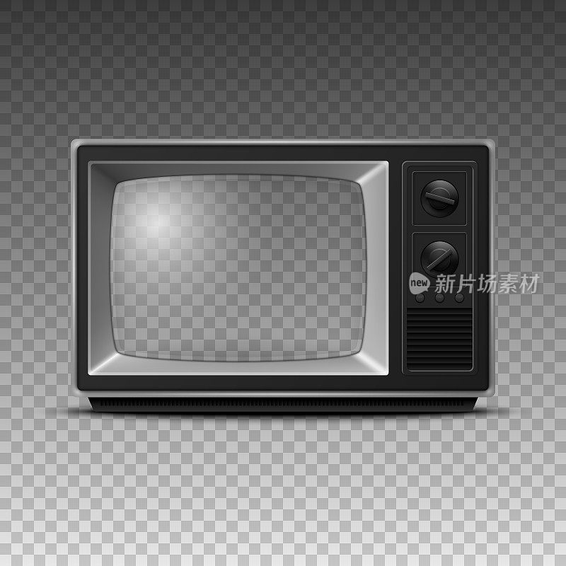 矢量3d逼真复古电视接收器特写隔离在白色。老式电视机。电视，正面视图