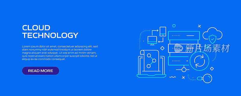 云技术相关的线条风格横幅设计网页，标题，宣传册，年度报告和书籍封面