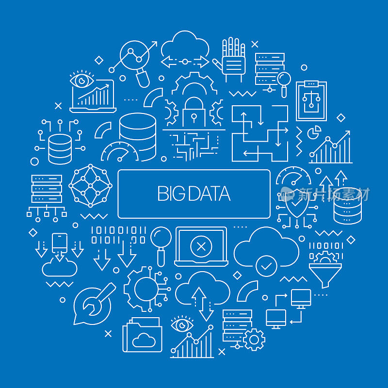 大数据网页横幅与线性图标，新潮的线性风格矢量