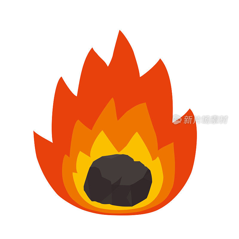 燃烧煤炭的矢量插图。