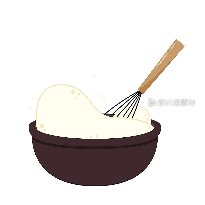 搅拌器搅拌矢量。在白色背景上搅拌。粘面粉。面粉。面粉放在碗里。
