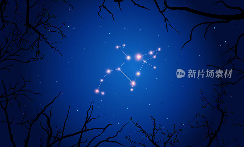 英仙座的插图。明亮的星座在开阔的空间，蓝色的天空。