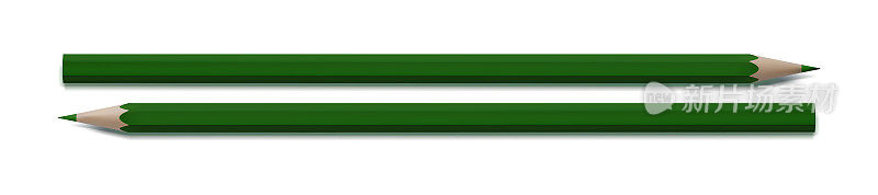 绿色铅笔逼真的3d渲染矢量平面办公室品牌模型。彩色学校绘图文具，油漆用品