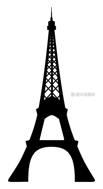 埃菲尔铁塔标志插图，黑白背景