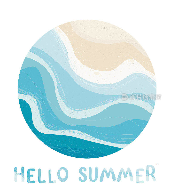 矢量插图的一个夏天的一天为背景的夏季时间和夏季的氛围，热带海滩的背景。沙滩和海浪