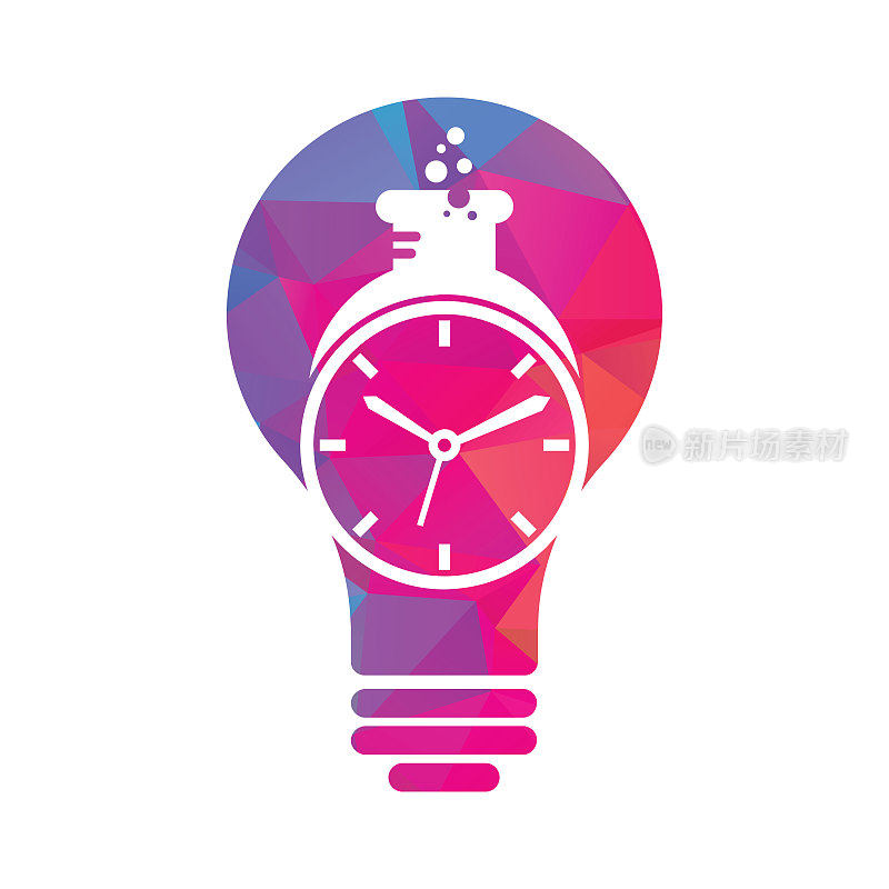 时间实验室灯泡形状的概念标志矢量设计。