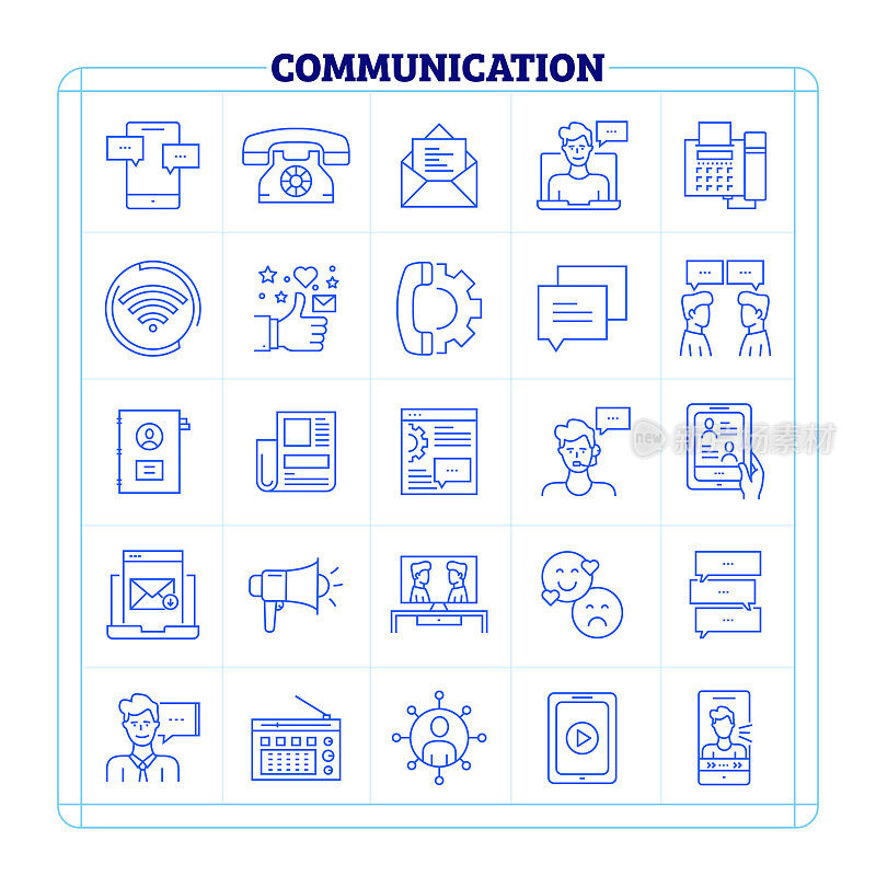 通信细线矢量图标集。