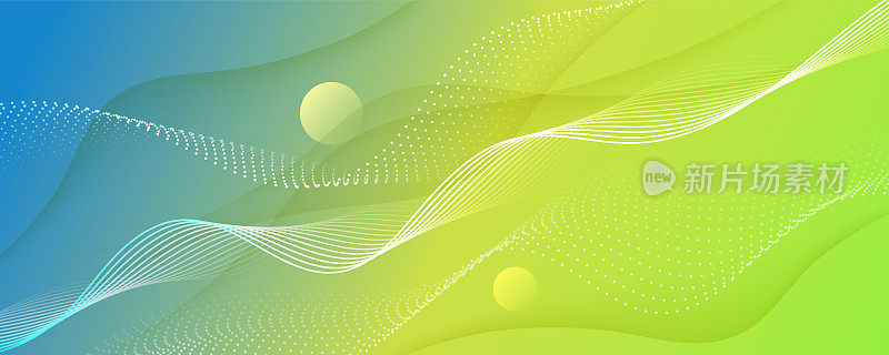 现代夏季蓝色，绿色和黄色梯度流动的线条设计在抽象的液体背景