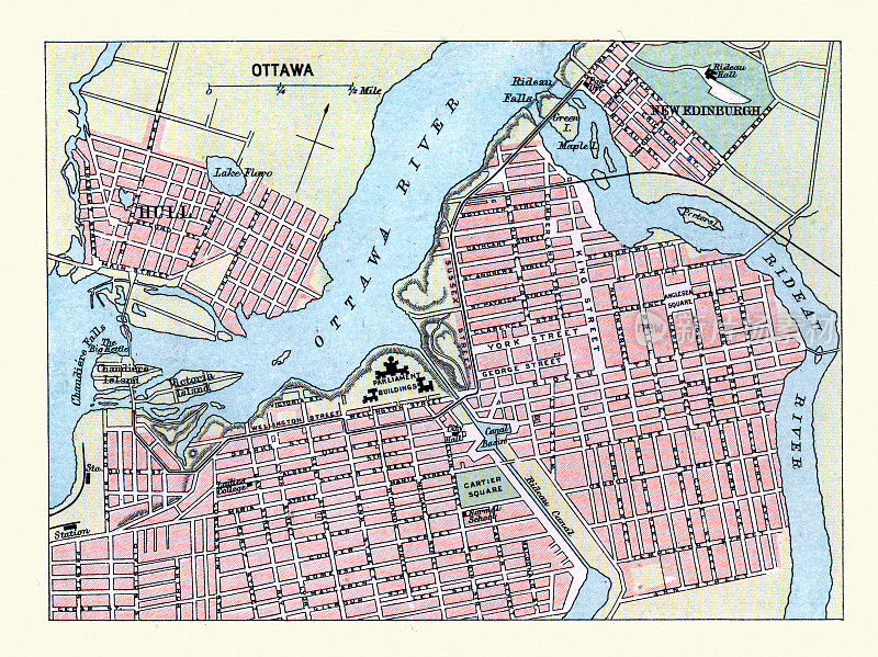 加拿大渥太华市旧地图，19世纪90年代