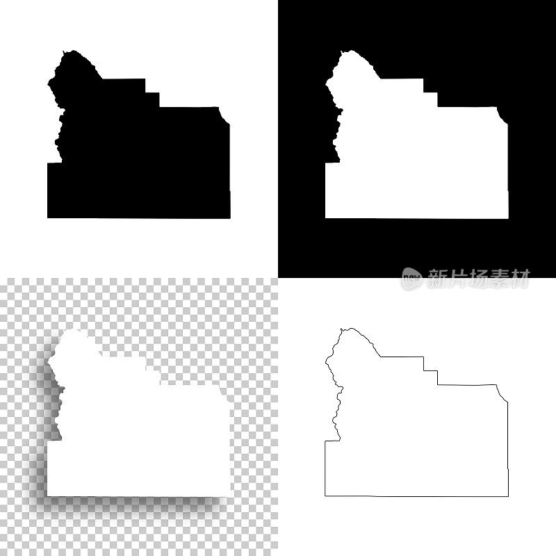 华盛顿州亚基马县。设计地图。空白，白色和黑色背景
