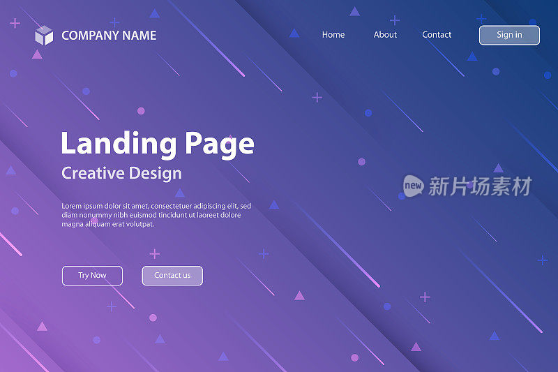 登陆页面模板-抽象设计与几何形状-时髦的紫色梯度
