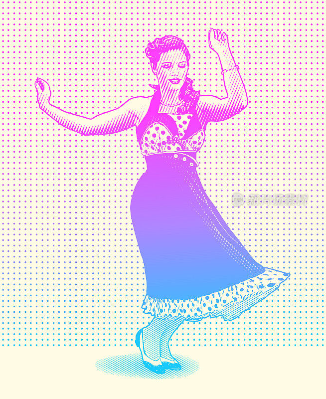 20世纪50年代的年轻女人跳着潮人舞