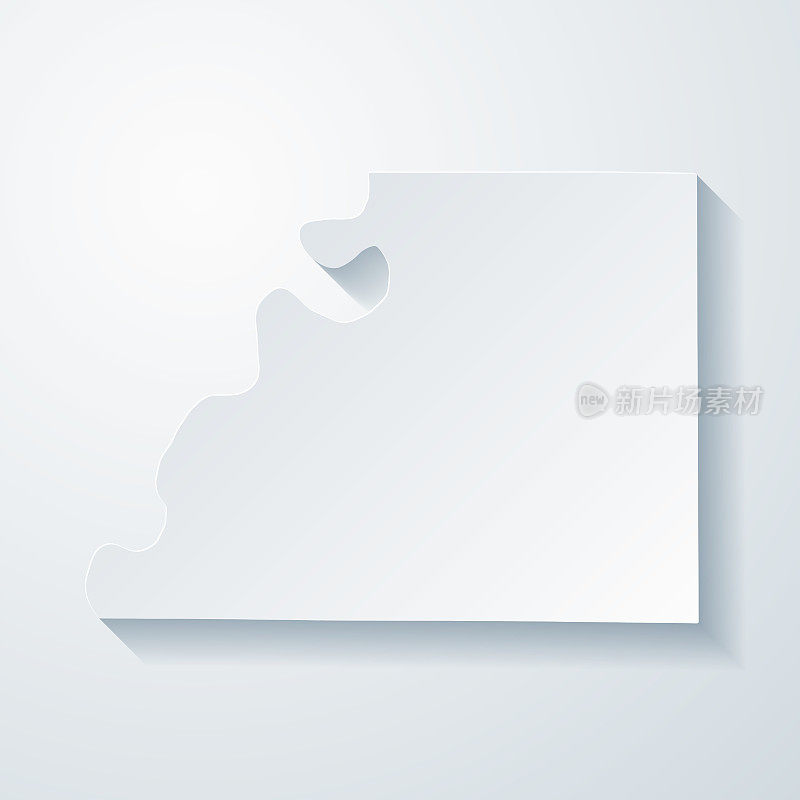 密苏里州布坎南县。地图与剪纸效果的空白背景