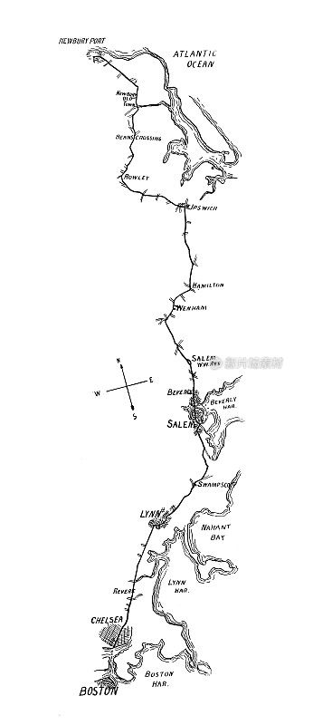 1897年的运动和消遣:纽伯里港-波士顿的自行车旅行地图