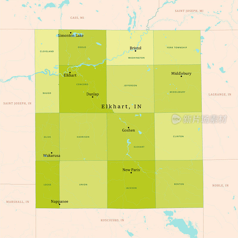 在埃尔克哈特县矢量地图绿色