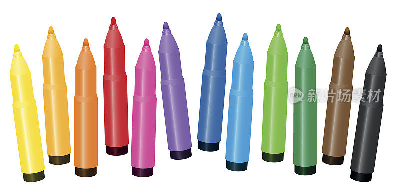 毛毡笔，彩色集绘画着色书-松散安排-孤立的矢量插图在白色的背景。