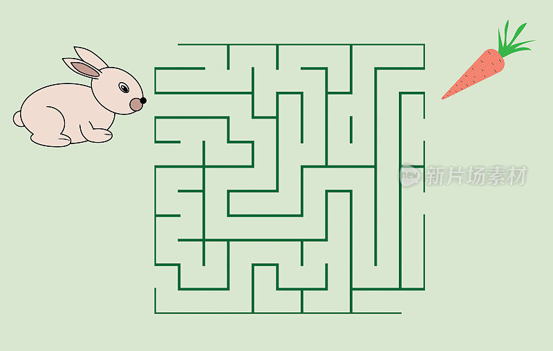 儿童迷宫游戏。帮助兔子去拿胡萝卜。