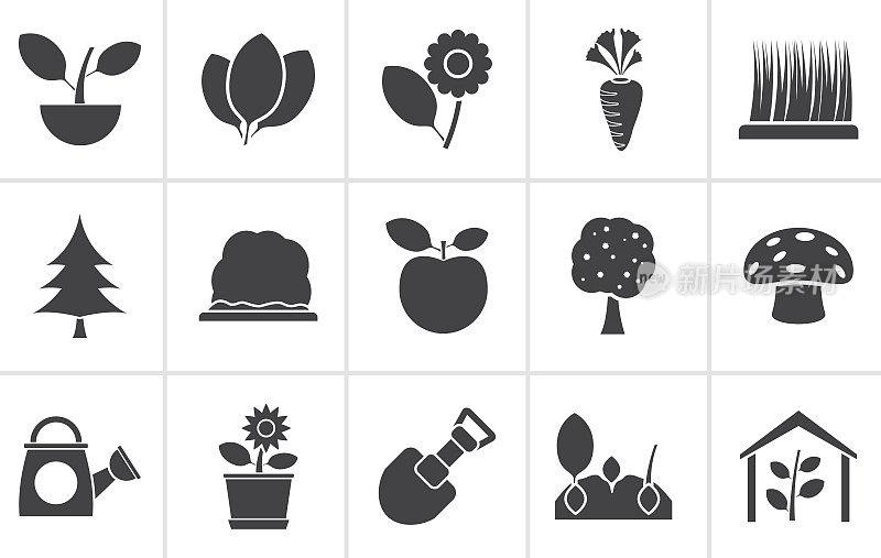 黑色不同的植物和园艺图标