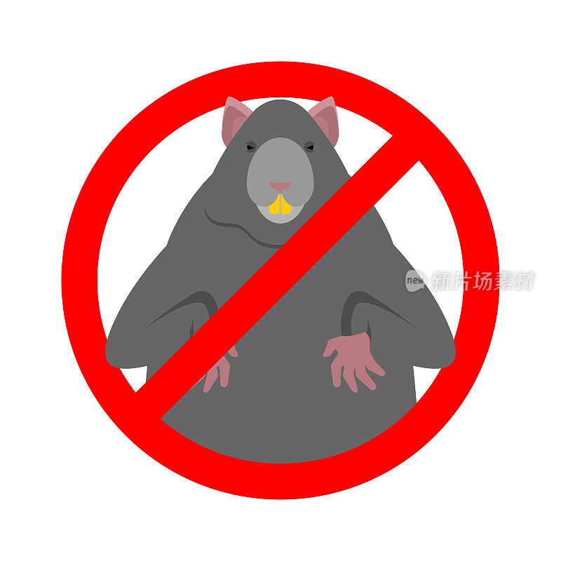 阻止老鼠。禁止大老鼠。禁止啮齿动物标志矢量插图